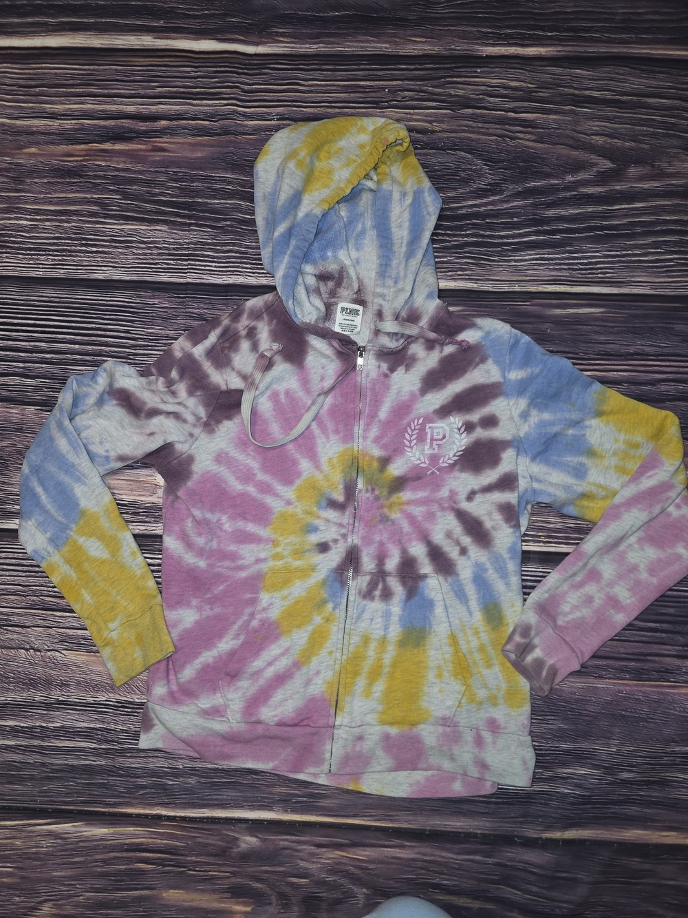 PINK Victoria's Secret Multicolor Tie-Dye Zip Hoodie - Pink, Yellow & Blue